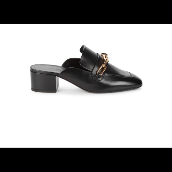NWOT BURBERRY Chic heeled black leather mules - Picture 2 of 11
